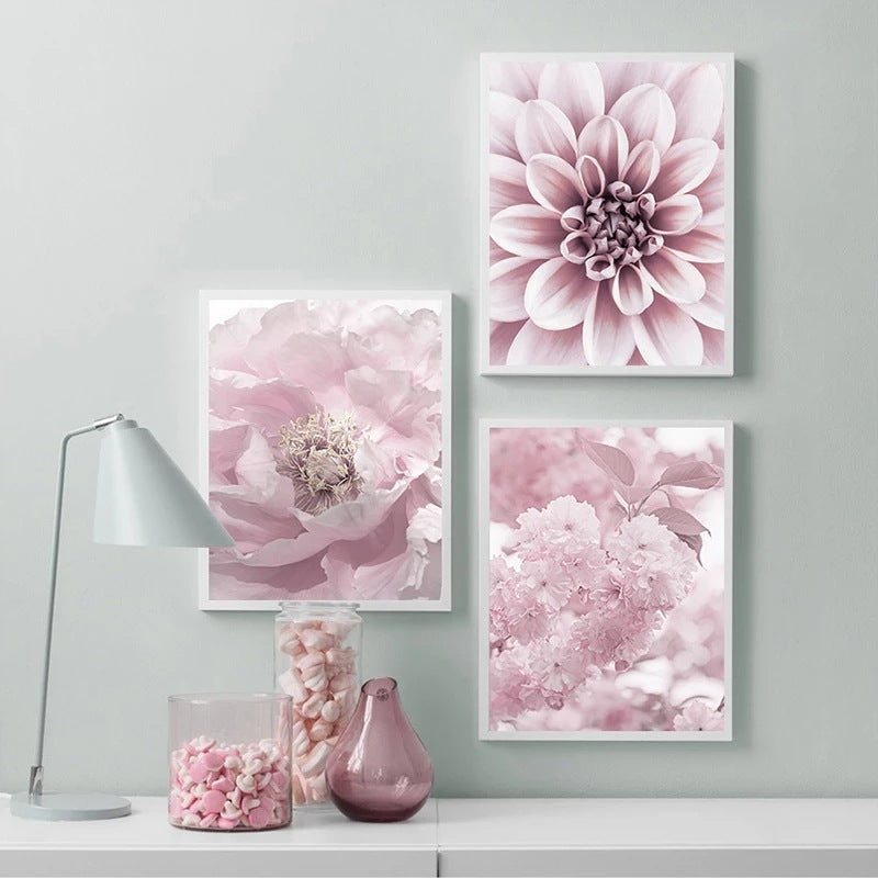 Poster Flowers Cherry Rose Peony Wall Art Canvas Painting Wall Pictures Living Room Decoration
