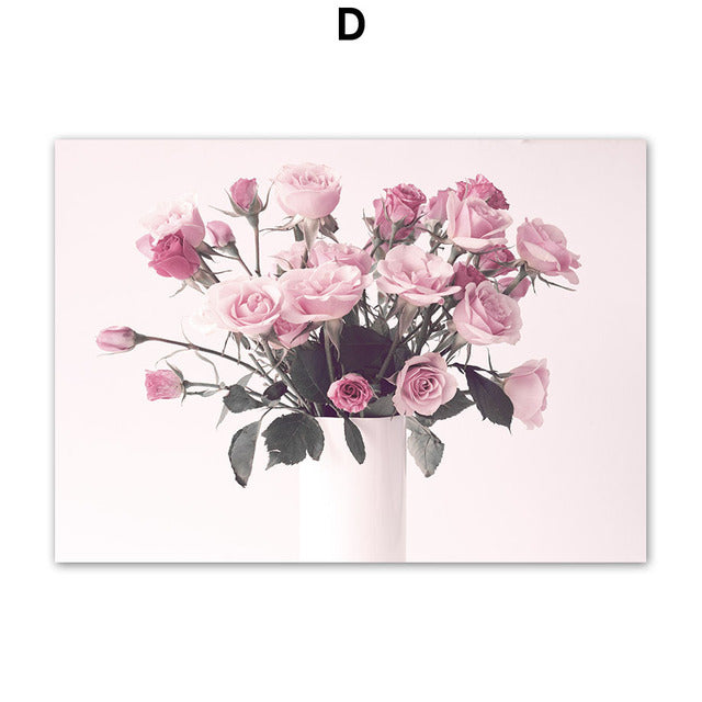 Poster Flowers Cherry Rose Peony Wall Art Canvas Painting Wall Pictures Living Room Decoration